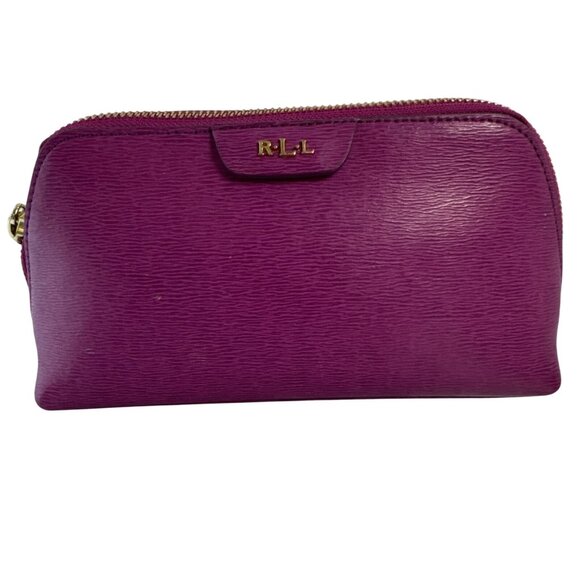 Ralph Lauren Handbags - Ralph Lauren Purple Leather Cosmetic Bag W/Gold Zipper & Monogrammed RLL Logo
